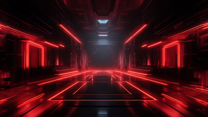 Futuristic dark gaming background with red neon lights