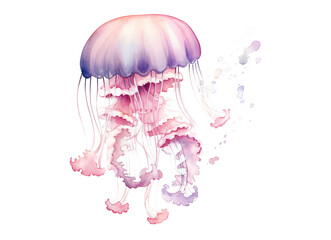 Fototapeta premium Colorful jellyfish watercolor style isolated on transparent background