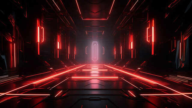 Futuristic dark gaming background with red neon lights