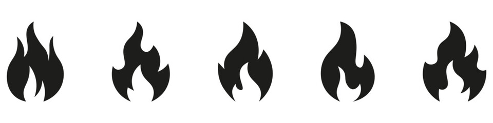Fire icon collection. Fire flame symbol. Bonfire silhouette logotype. Flames symbols set flat style - stock vector