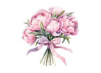 Peony bouquet tied on pink background, used for wedding, decoration, design isolated on transparent background