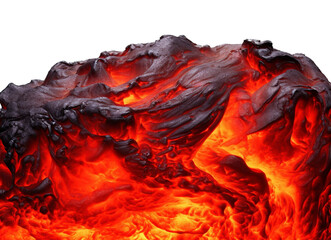 Image of fiery red volcanic lava isolated on transparent background