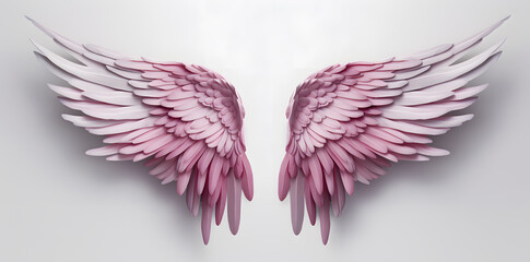 Obraz premium A pair of pink angel wings on a white background