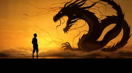 Man and dragon silhouette