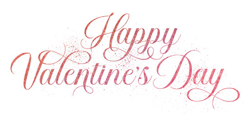 Fototapeta na wymiar Happy Valentine’s Day written in elegant script lettering with pink glitter effect isolated on transparent background