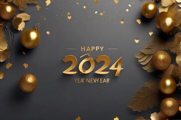 Fototapeta na wymiar 2024 text background. New year and business concept strategy, beautiful golden happy new year text 2024 with awesome black abstract background generative Ai 