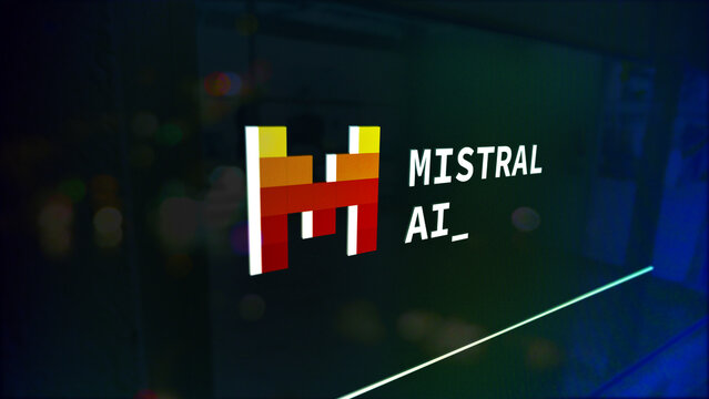 Mistral AI_ on the window of a business district.