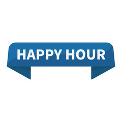 Happy Hour In Blue Rectangle Ribbon Shape For Information Announcement Marketing Social Media
