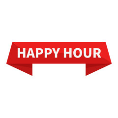 Happy Hour In Red Rectangle Ribbon Shape For Information Announcement Marketing Social Media
