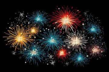 Nighttime extravaganza of celebration. Dazzling fireworks paint sky with brilliant colors marking joyous occasion. Each burst spectacular display of light and energy creates stunning in dark night