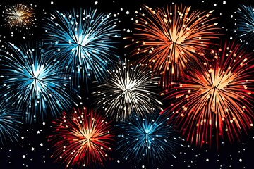 Fototapeta premium Nighttime extravaganza of celebration. Dazzling fireworks paint sky with brilliant colors marking joyous occasion. Each burst spectacular display of light and energy creates stunning in dark night