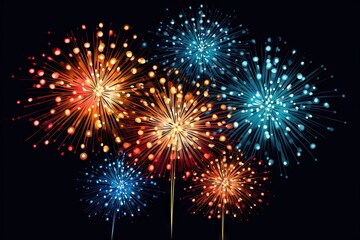 Nighttime extravaganza of celebration. Dazzling fireworks paint sky with brilliant colors marking joyous occasion. Each burst spectacular display of light and energy creates stunning in dark night