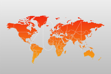 2024 World map infographic symbol. International illustration vector sign. Orange gradient global element for new year, business, presentation, sample, web design, media, news, blog, report