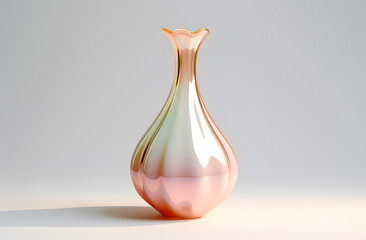 Glossy glass empty vase on pink background