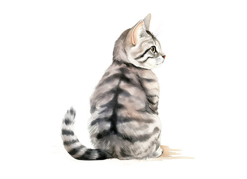 Rear image of cat sitting with back facing isolated on transparent background