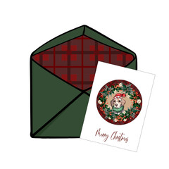 A checkered envelope in a Christmas illustration. Winter illustration for postcards, invitations. Blank for the designer