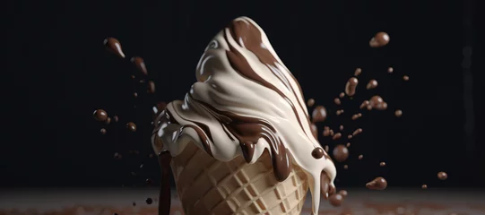 Foto auf Alu-Dibond splash of vanilla chocolate cone ice cream 3 © Nindya