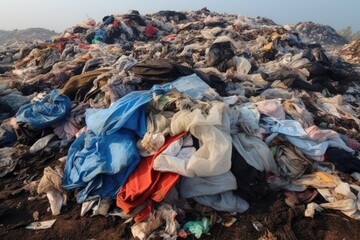 Discarded Clothes Piled Up In Landfill