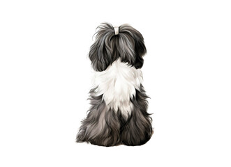 Rear image of dog sitting with his back isolated on transparent background