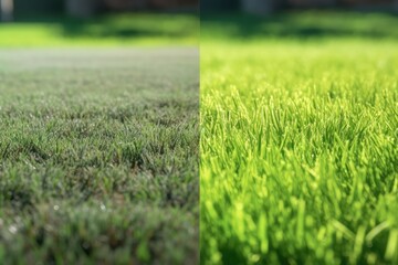 Sidebyside Comparison Of Grass Texture Before And After Mowing