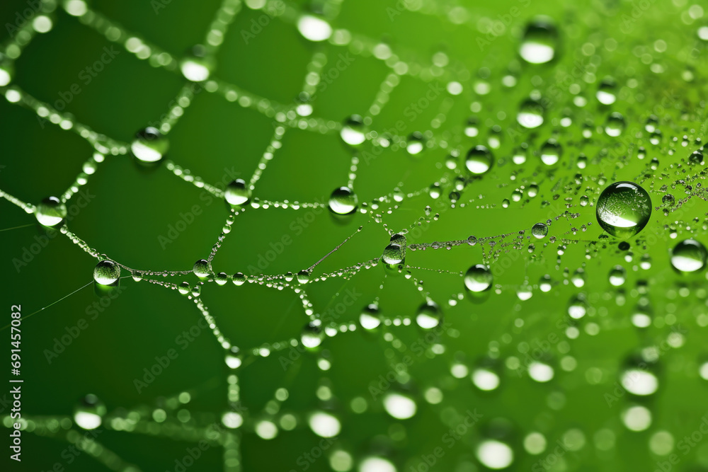 Poster green dew background web spider nature water drop macro morning cobweb net