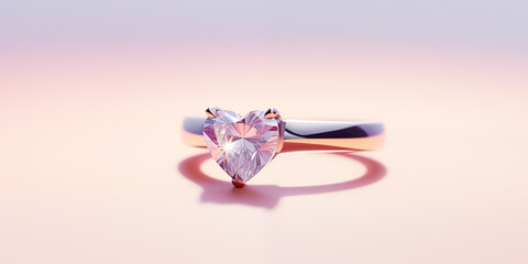 wedding ring with a heart-shaped stone. copy space