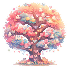 Stylized Love Tree, Valentine clipart, in the style of realistic watercolors