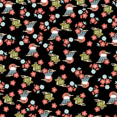 辰年のシームレスなパターン。日本の伝統的な柄。和柄。縁起の良い柄、吉祥紋、十二支、ドラゴン、正月、元旦、