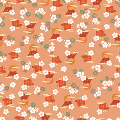 辰年のシームレスなパターン。日本の伝統的な柄。和柄。縁起の良い柄、吉祥紋、十二支、ドラゴン、正月、元旦、