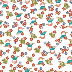 辰年のシームレスなパターン。日本の伝統的な柄。和柄。縁起の良い柄、吉祥紋、十二支、ドラゴン、正月、元旦、