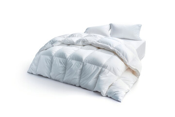 Fototapeta na wymiar White bed with white pillows and white duvet and bedding isolated on white background 