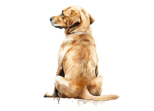 Rear image of dog sitting with his back isolated on transparent background