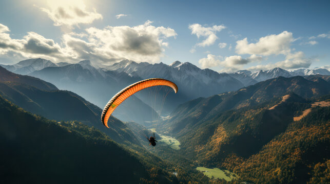 Paragliders Gracefully Soar Above a Verdant Green Valley - Thrilling Flight Experience.