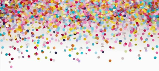 Festive carnival new year's eve celebration party banner texture - Falling colorful multicolored glitter confetti isolated on white background - obrazy, fototapety, plakaty