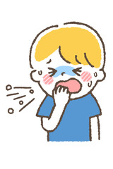 風邪をひいている子供。咳や発熱などの体調不良の症状。