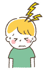 風邪をひいている子供。体調不良の症状。