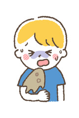 風邪をひいている子供。体調不良の症状。