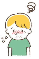 涙を流している子供。目の痒み。