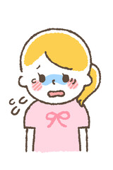 涙を流している子供。目の痒み。