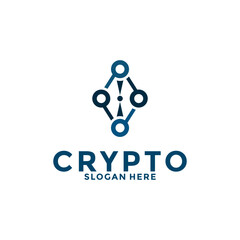 Digital Crypto currency logo with Blockchain technology. Financial technology or fintech logo template