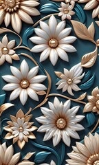 3D Luxury Flowers Tile Seamless Design.