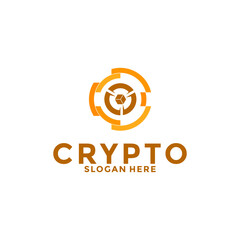 Digital Crypto currency logo with Blockchain technology. Financial technology or fintech logo template - obrazy, fototapety, plakaty