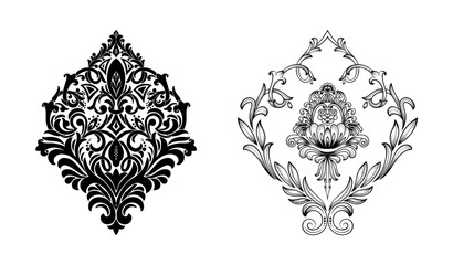 Vector set of damask ornamental elements Elegant floral abstract elements for design