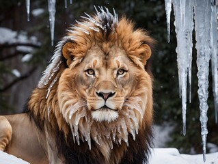 Photo Of Lion With Icicles On Its Mane