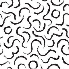 Abstract bold curly line seamless pattern. Trendy textured print with swirl lines. Artistic stylish vector seamless background design. Chaotic ink brush scribbles decorative texture.