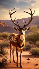 Realistic,  the flash themmed deer, in the desert, amazing, extraordinary.
