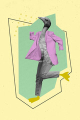 Creative drawing collage picture of funny person duck head legs discotheque dancing surrealism...