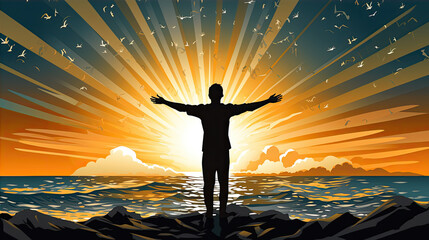 Financial Freedom: A person on a beach with arms outstretched, representing financial freedom