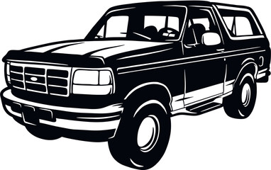 Classic Truck - Classic Old Car, Muscle car Stencil - Vector Clip Art for tshirt and emblem