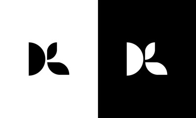 initials d and k leaf logo design in black and white logo design vector - obrazy, fototapety, plakaty